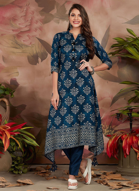 Casual Kurti Silk Blue Digital Print Kurtis