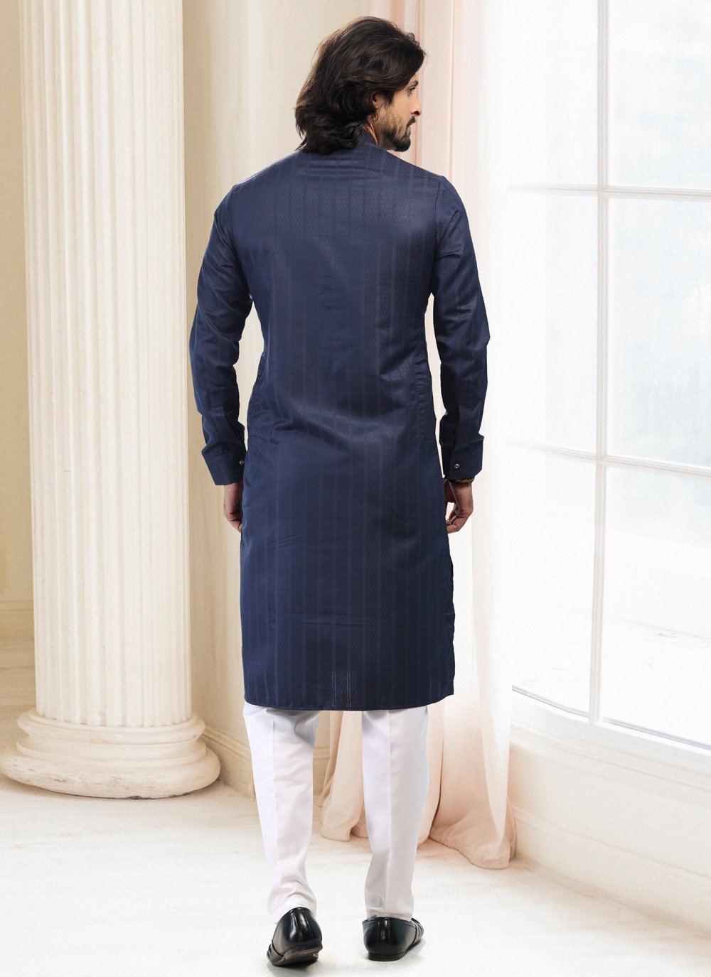 Kurta Pyjama Silk Blue Fancy Work Mens