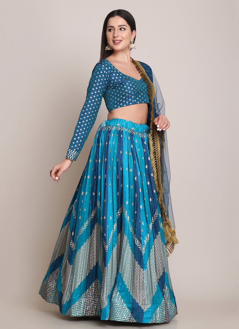 Lehenga Choli Silk Blue Woven Lehenga Choli