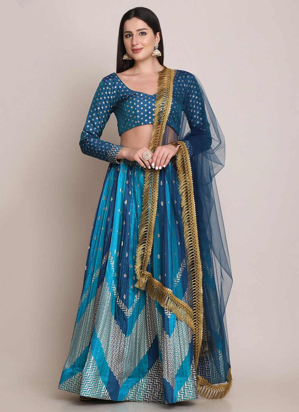 Lehenga Choli Silk Blue Woven Lehenga Choli