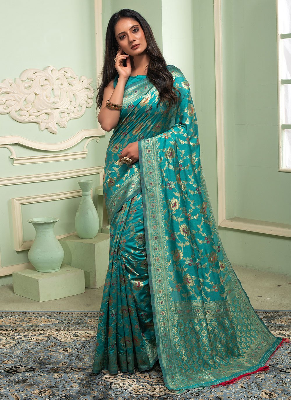 Trendy Saree Silk Blue Weaving Saree