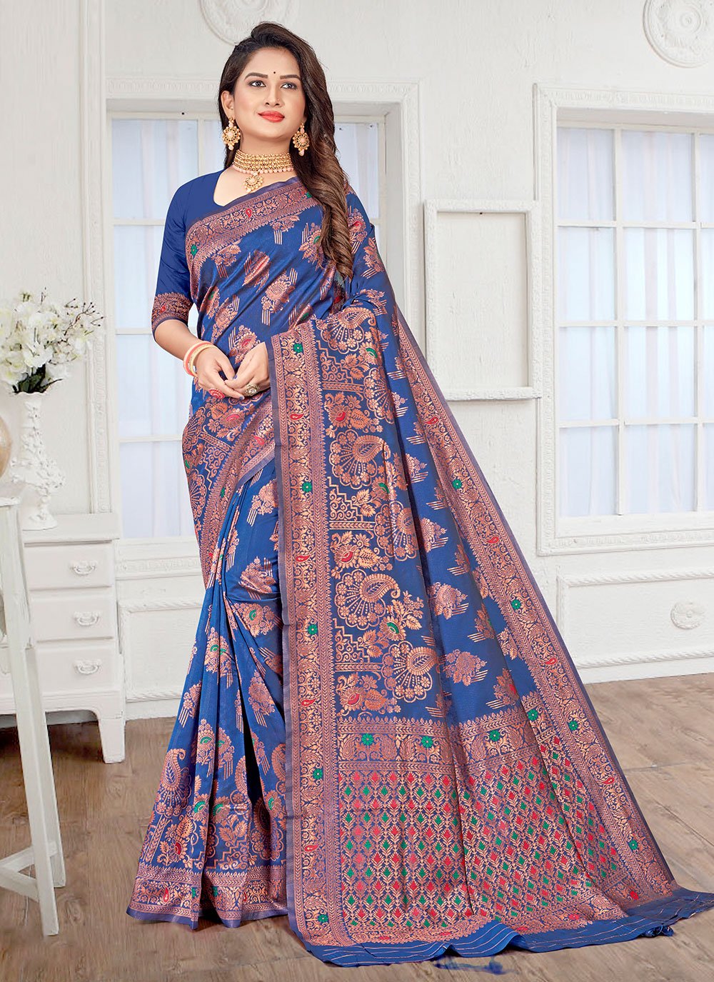 Classic Silk Blue Meenakari Saree