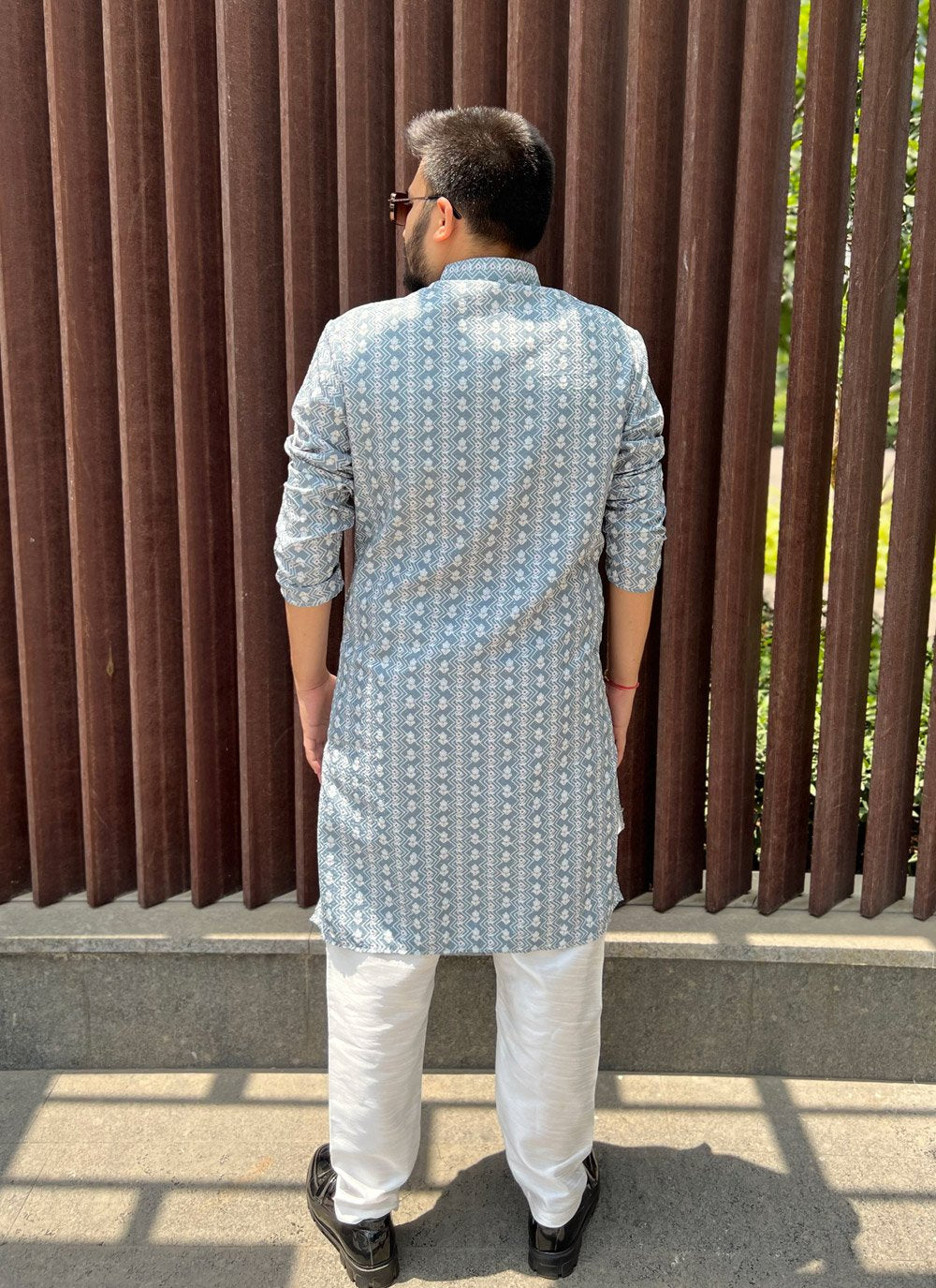Kurta Pyjama Soft Cotton Blue Embroidered Mens
