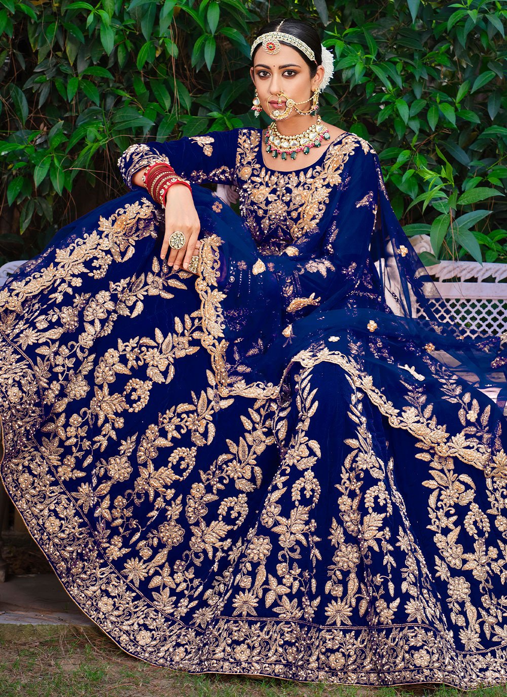 Lehenga Choli Velvet Blue Dori Work Lehenga Choli