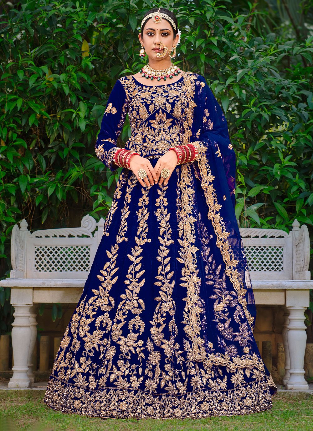 Lehenga Choli Velvet Blue Dori Work Lehenga Choli