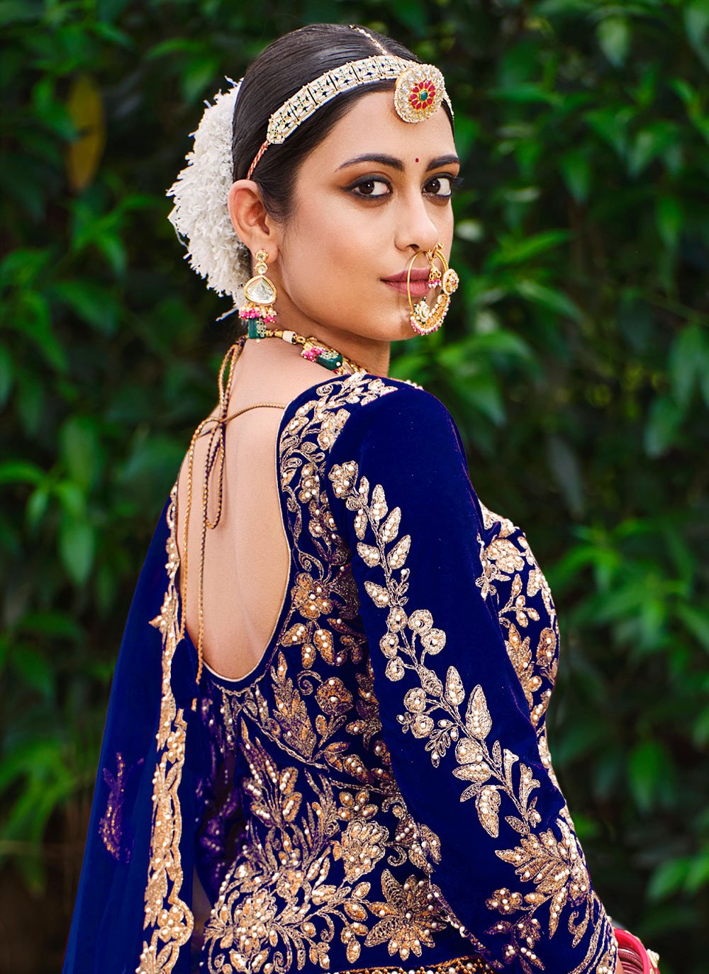 Lehenga Choli Velvet Blue Dori Work Lehenga Choli