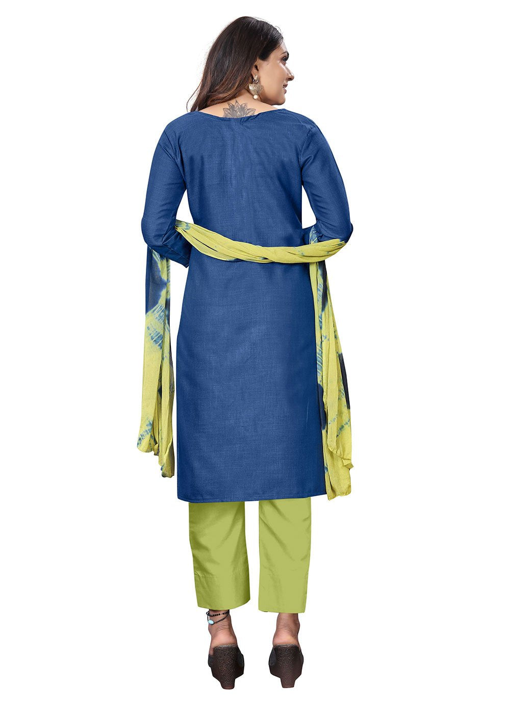 Straight Salwar Suit Cotton Blue Foil Print Salwar Kameez