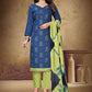 Straight Salwar Suit Cotton Blue Foil Print Salwar Kameez