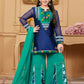 Sharara Set Tafeta Silk Blue Embroidered Kids