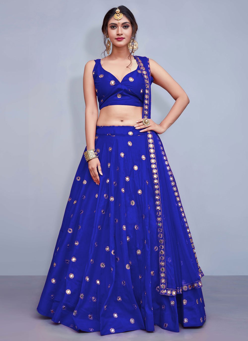 Lehenga Choli Tafeta Silk Blue Embroidered Lehenga Choli