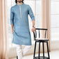 Kurta Pyjama Cotton Blue Fancy Work Mens