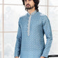 Kurta Pyjama Cotton Blue Fancy Work Mens