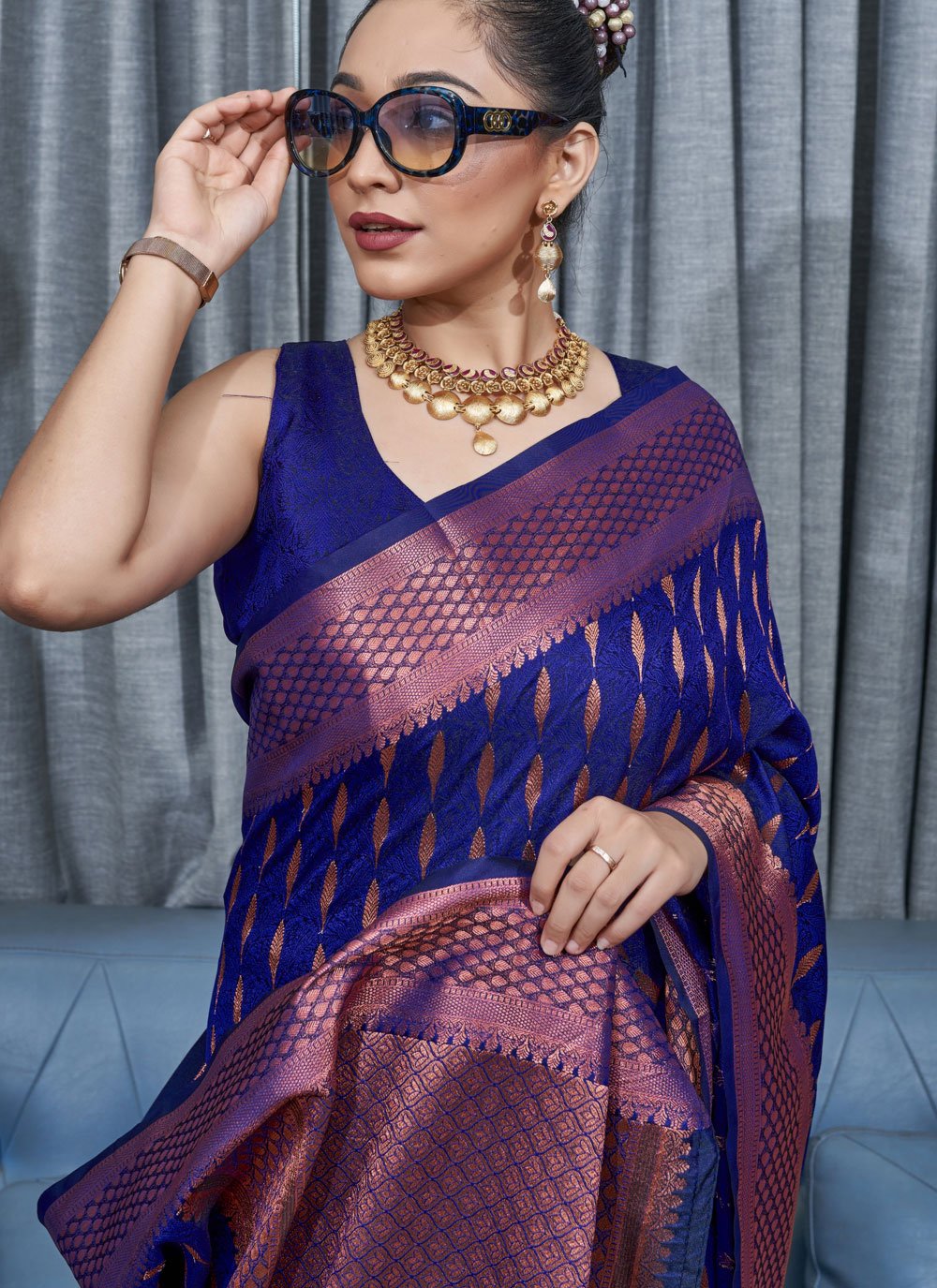 Traditional Saree Silk Blue Jacquard Work Saree