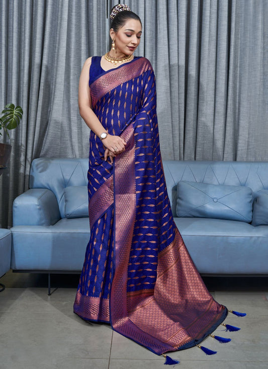 Traditional Saree Silk Blue Jacquard Work Saree