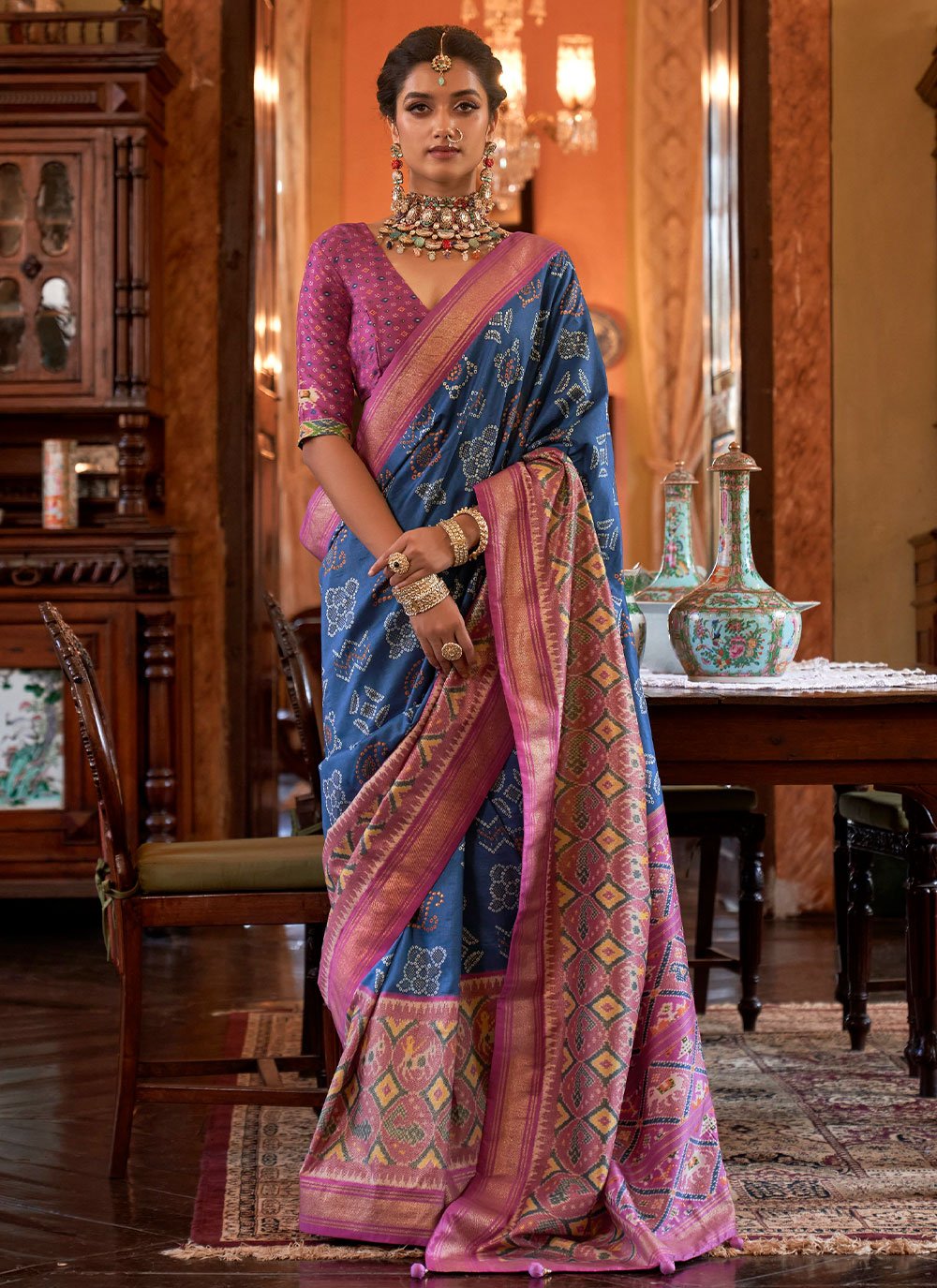 Trendy Saree Tussar Silk Blue Digital Print Saree