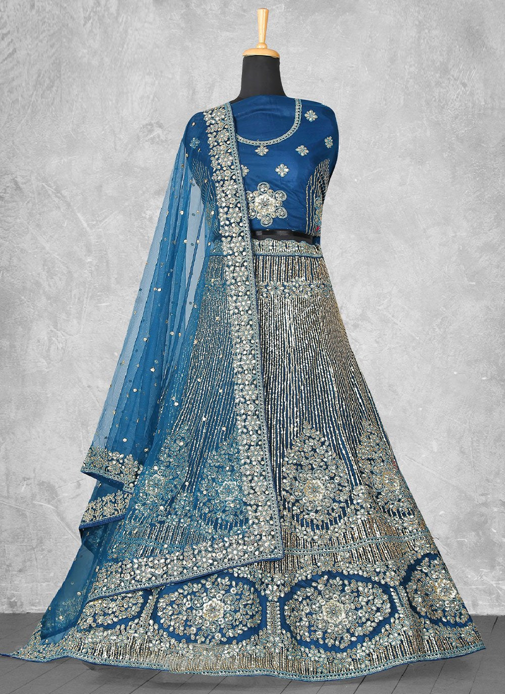 Lehenga Choli Velvet Blue Cord Work Lehenga Choli