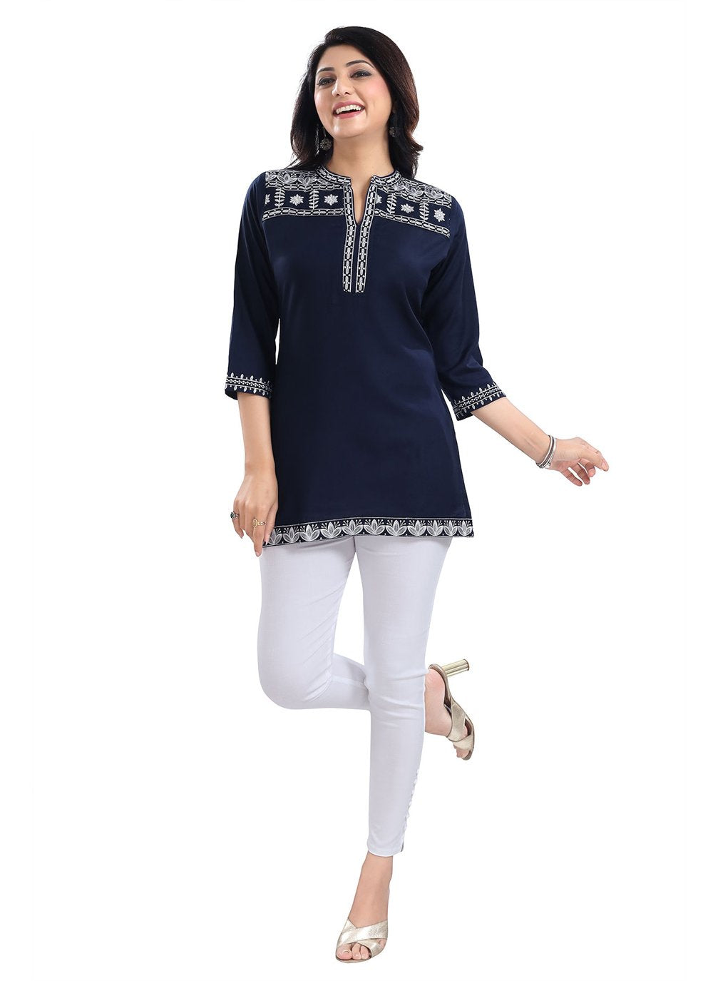 Designer Kurti Viscose Blue Embroidered Kurtis