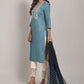 Designer Straight Salwar Suit Rayon Viscose Blue Embroidered Salwar Kameez