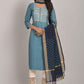 Designer Straight Salwar Suit Rayon Viscose Blue Embroidered Salwar Kameez