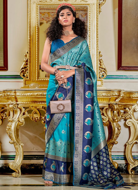 Classic Banarasi Silk Blue Weaving Saree