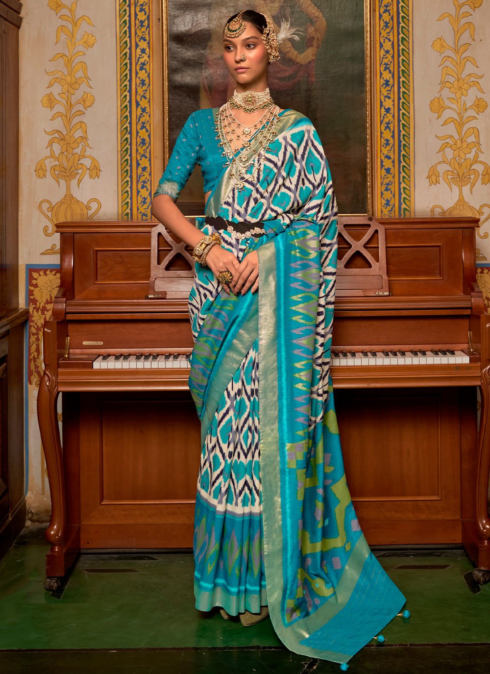 Contemporary Patola Silk Blue Weaving Saree