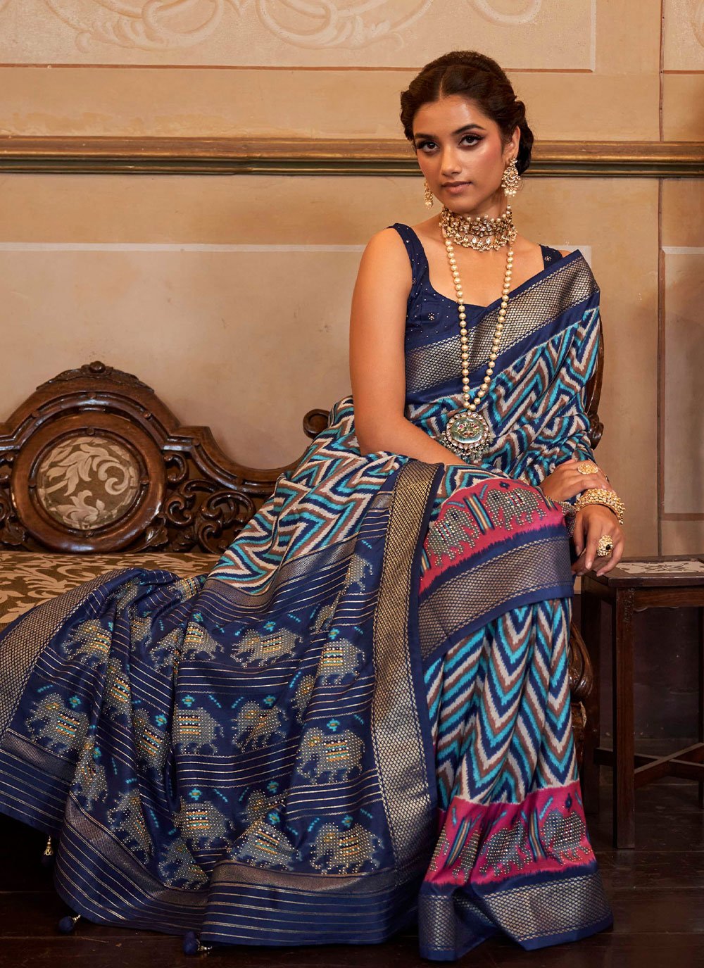 Contemporary Patola Silk Blue Weaving Saree