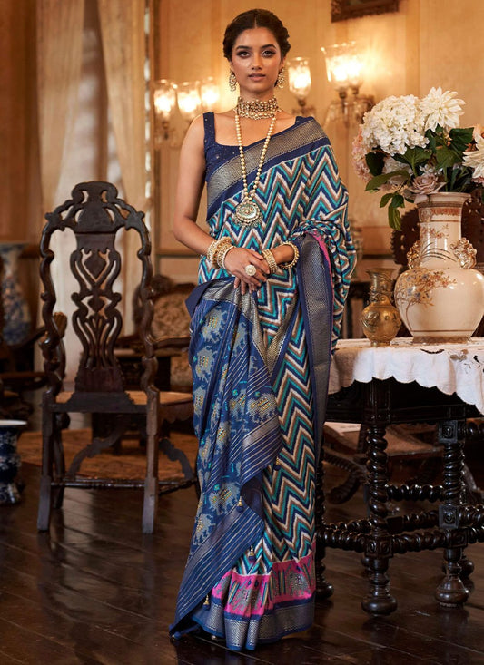 Contemporary Patola Silk Blue Weaving Saree