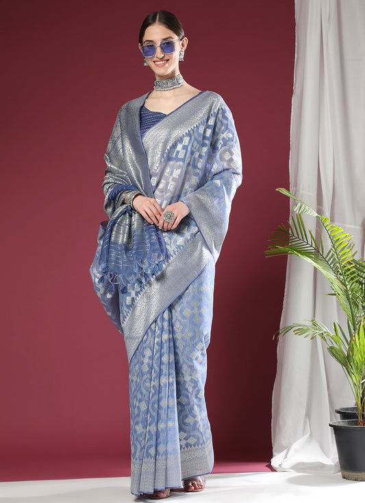 Classic Organza Silk Blue Weaving Saree