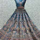 A Line Lehenga Velvet Blue Embroidered Lehenga Choli