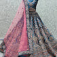 A Line Lehenga Velvet Blue Embroidered Lehenga Choli