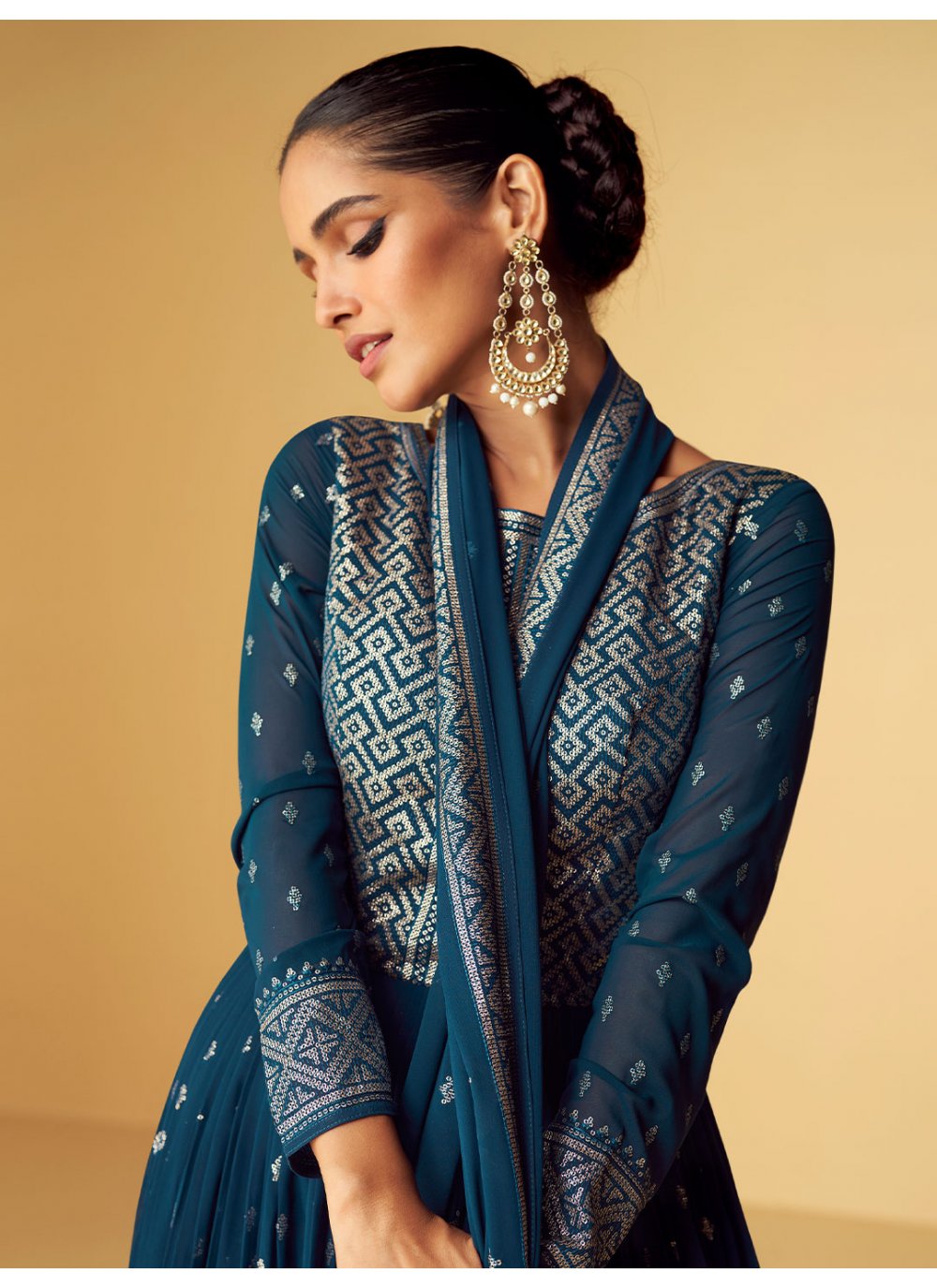 Salwar Suit Georgette Blue Embroidered Salwar Kameez