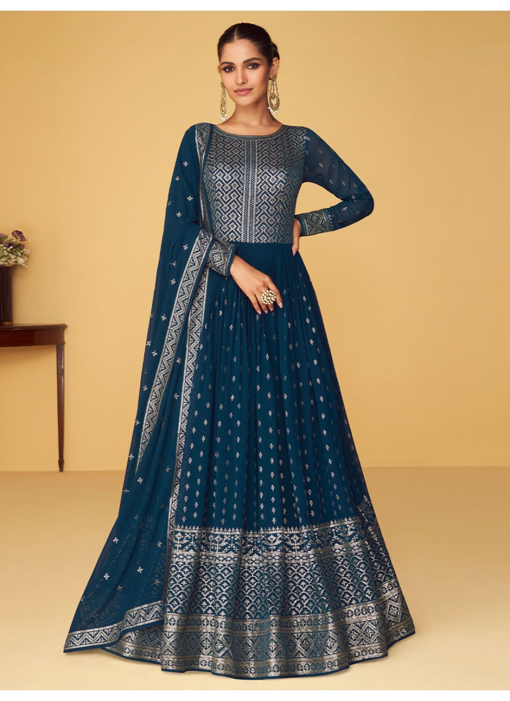 Salwar Suit Georgette Blue Embroidered Salwar Kameez