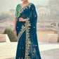 Traditional Saree Organza Tissue Blue Embroidered Saree
