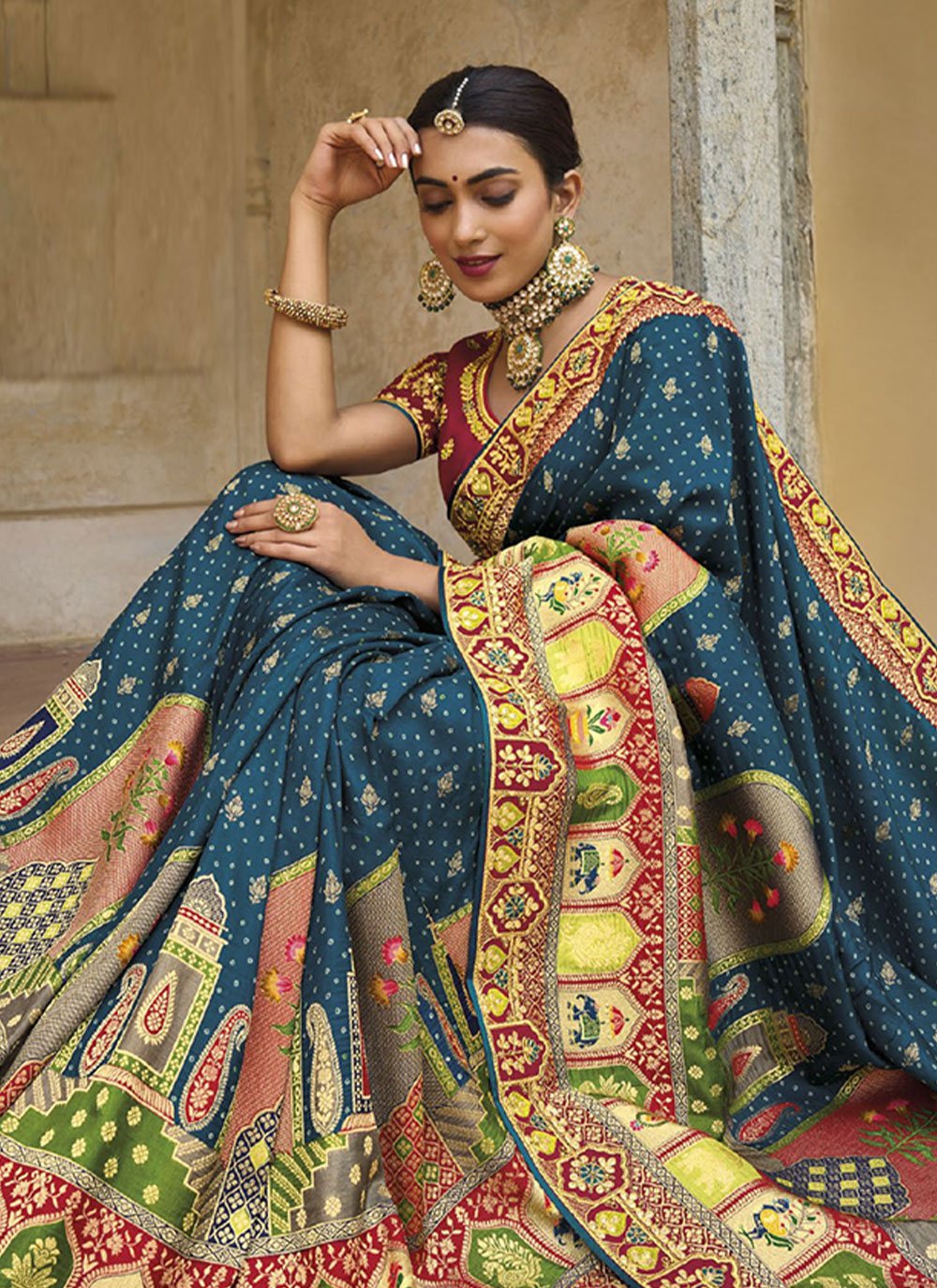 Classic Silk Blue Embroidered Saree