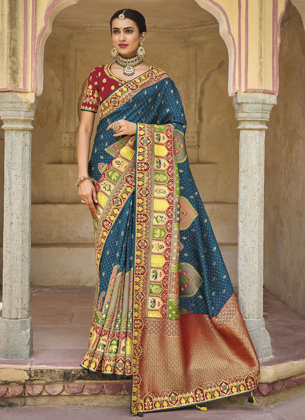 Classic Silk Blue Embroidered Saree