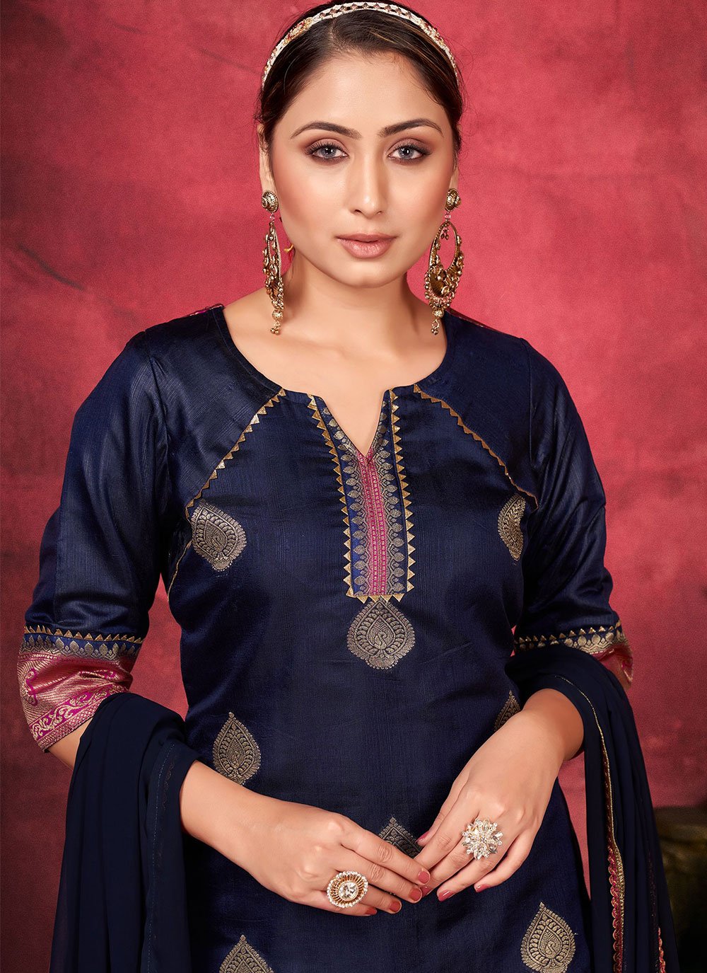 Palazzo Salwar Suit Art Silk Blue Woven Salwar Kameez