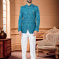Jodhpuri Suit Jacquard Blue Woven Mens