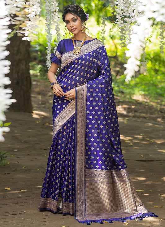 Classic Banarasi Silk Blue Woven Saree