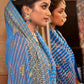 Classic Georgette Aqua Blue Patch Border Saree