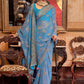 Classic Georgette Aqua Blue Patch Border Saree