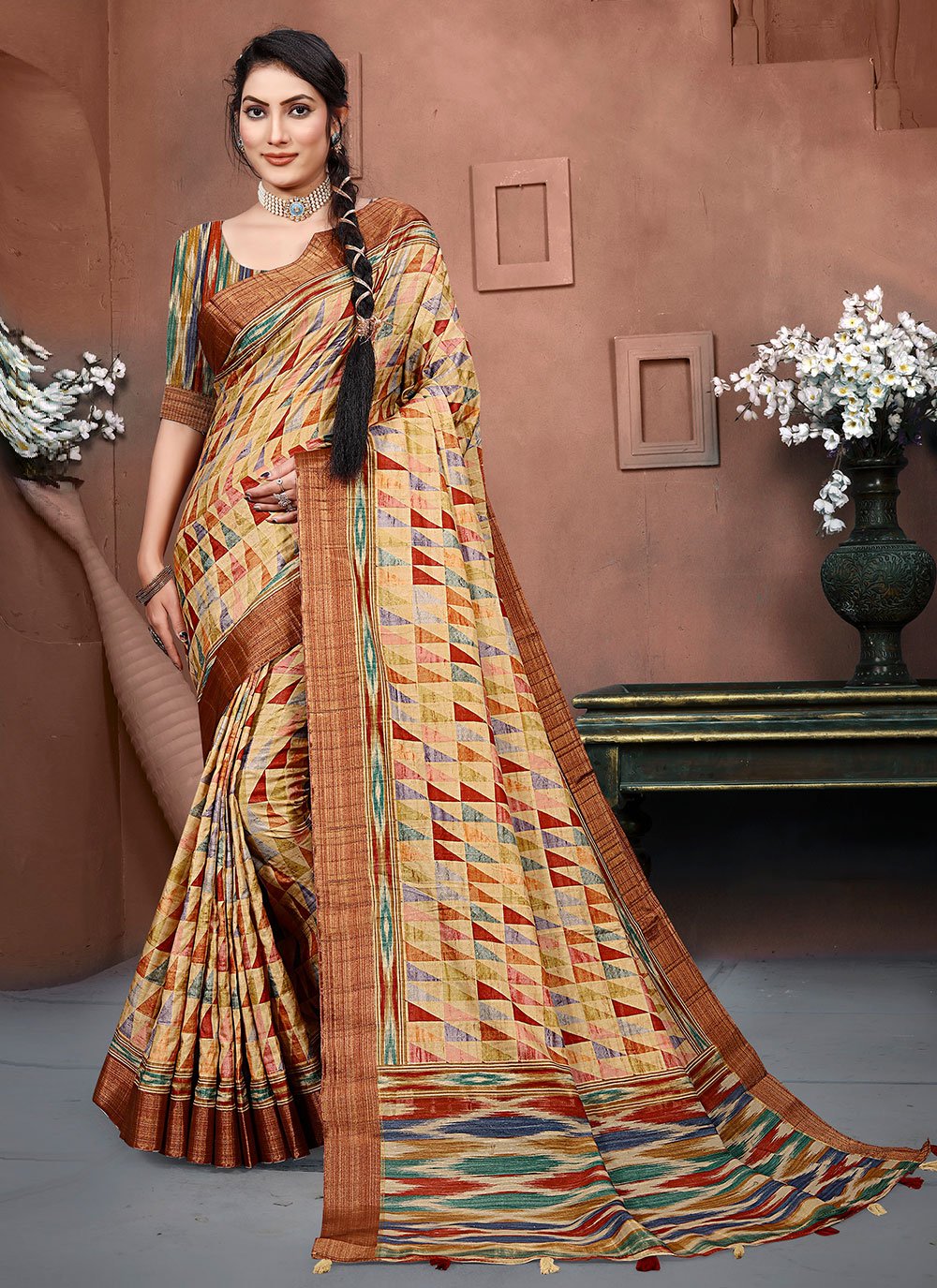 Contemporary Banarasi Silk Multi Colour Digital Print Saree