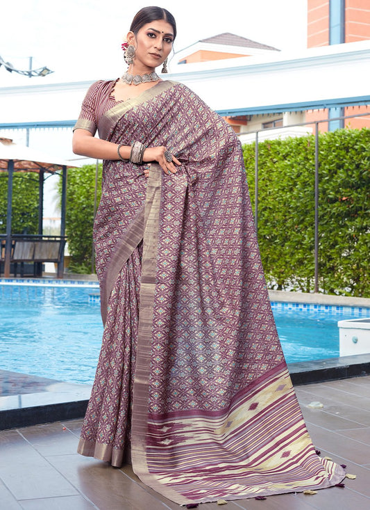 Trendy Saree Banarasi Silk Purple Digital Print Saree