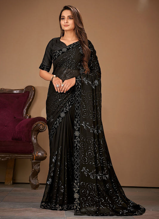 Contemporary Bembarg Georgette Black Patch Border Saree