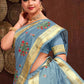 Classic Silk Tissue Blue Embroidered Saree