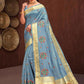 Classic Silk Tissue Blue Embroidered Saree