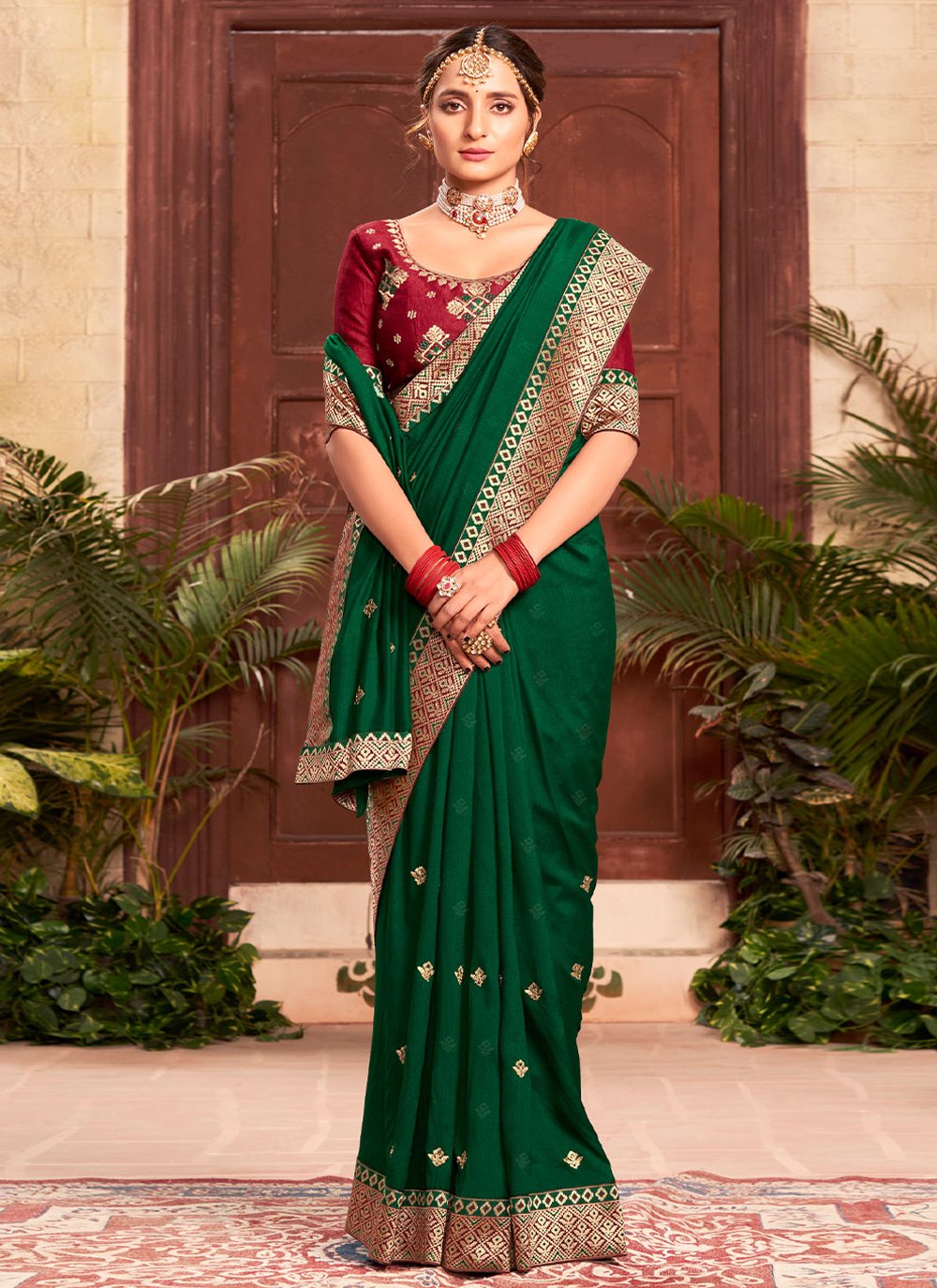 Casual Silk Green Embroidered Saree