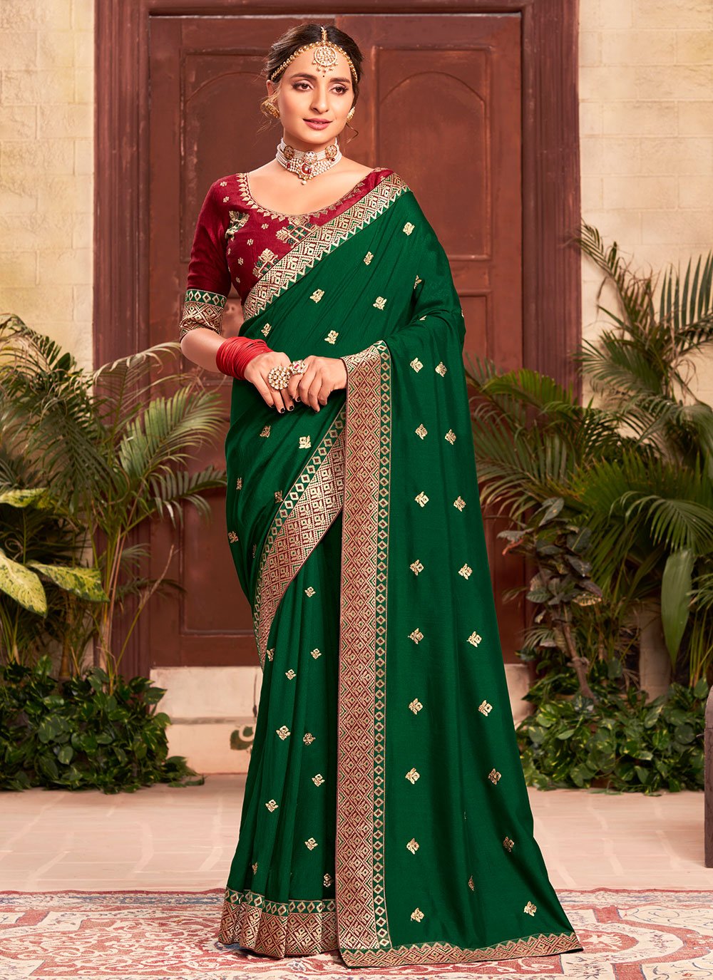 Casual Silk Green Embroidered Saree