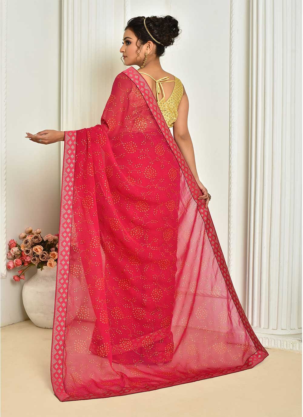 Casual Chiffon Pink Digital Print Saree