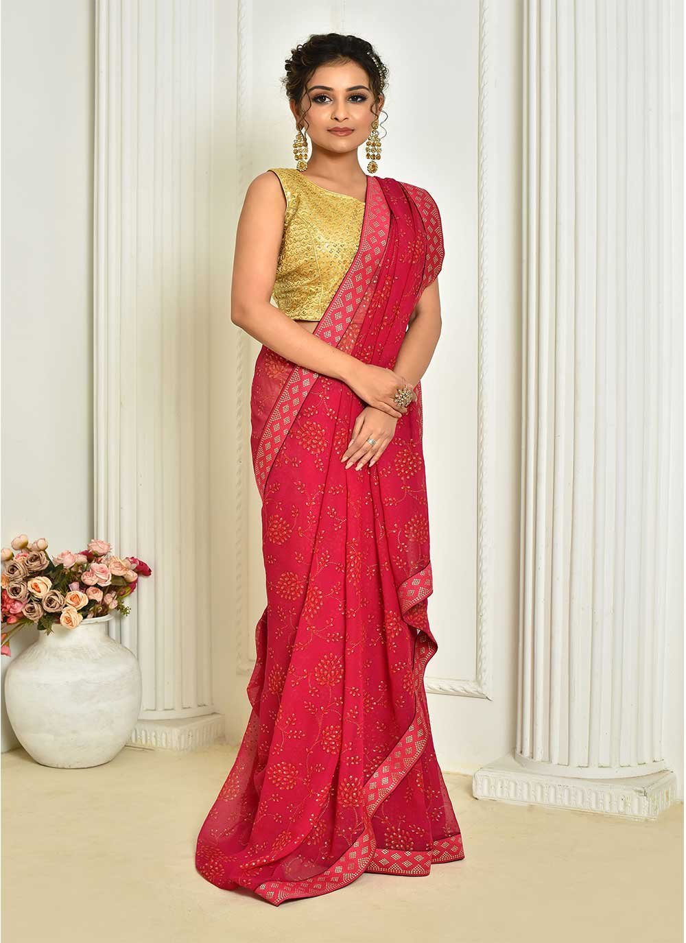 Casual Chiffon Pink Digital Print Saree