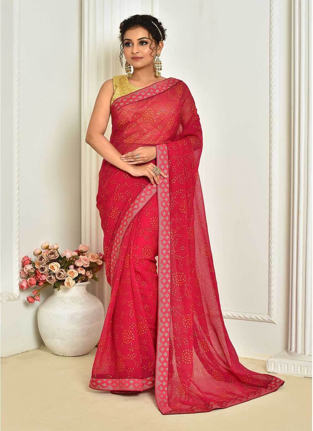 Casual Chiffon Pink Digital Print Saree